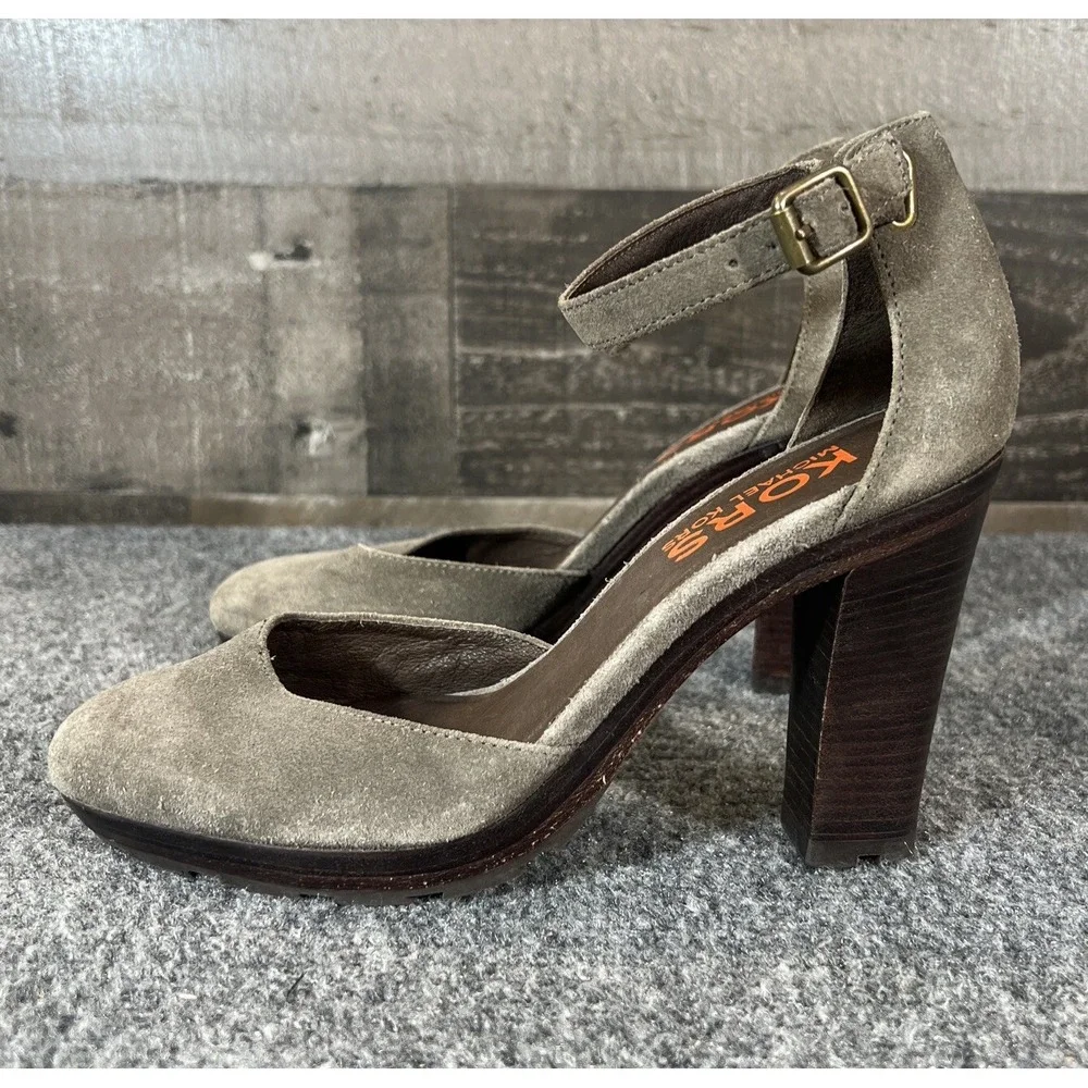 MICHAEL Michael Kors Brown Leather Suede Platform Ankle Strap Heels Size 5.5 M